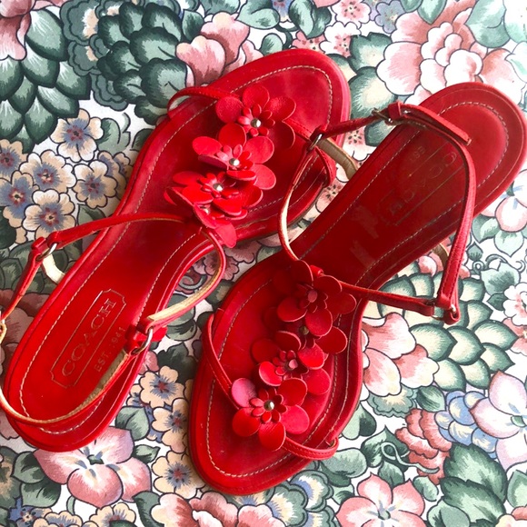 Coach Kelly with floral design sandals leather EUC - Picture 1 of 9